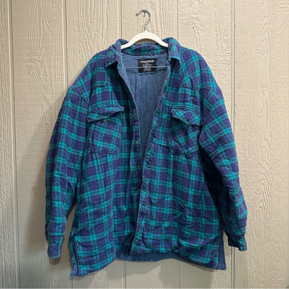 Blue and Green Plaid Lightweight Shirt Jacket
